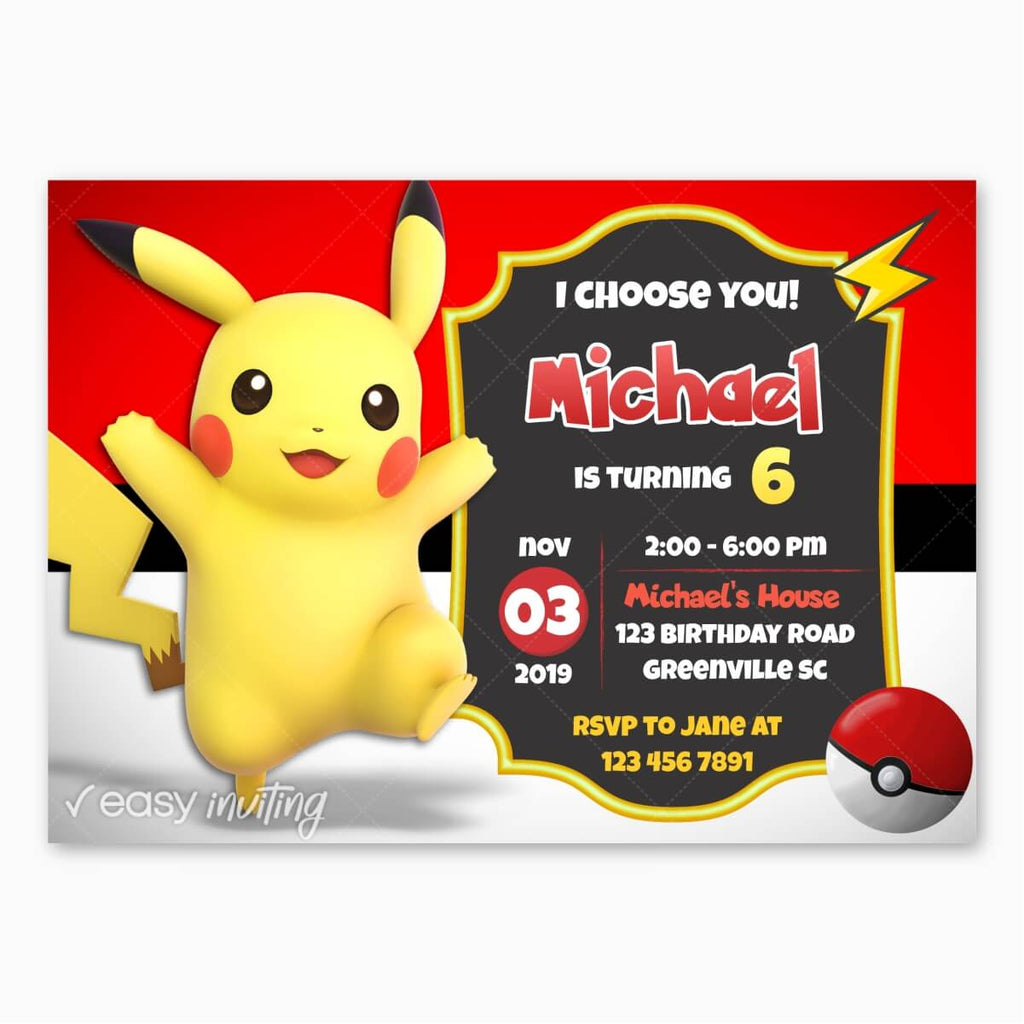 Pikachu Birthday Invitation - Print Me Pretty