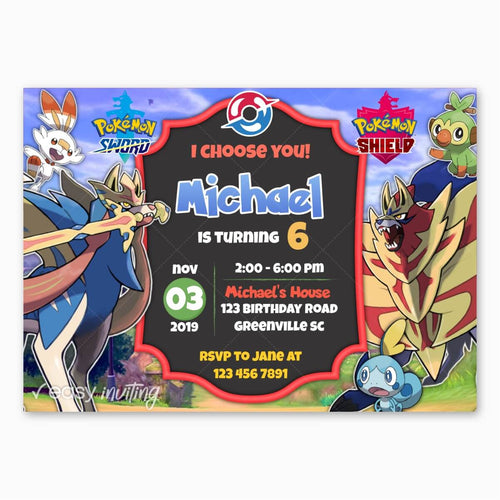 Pokemon Sword and Shield Birthday Invitation - Print Me Pretty