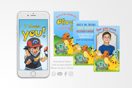 Pokemon Birthday Invitation Video Animated Card - Print Me Pretty