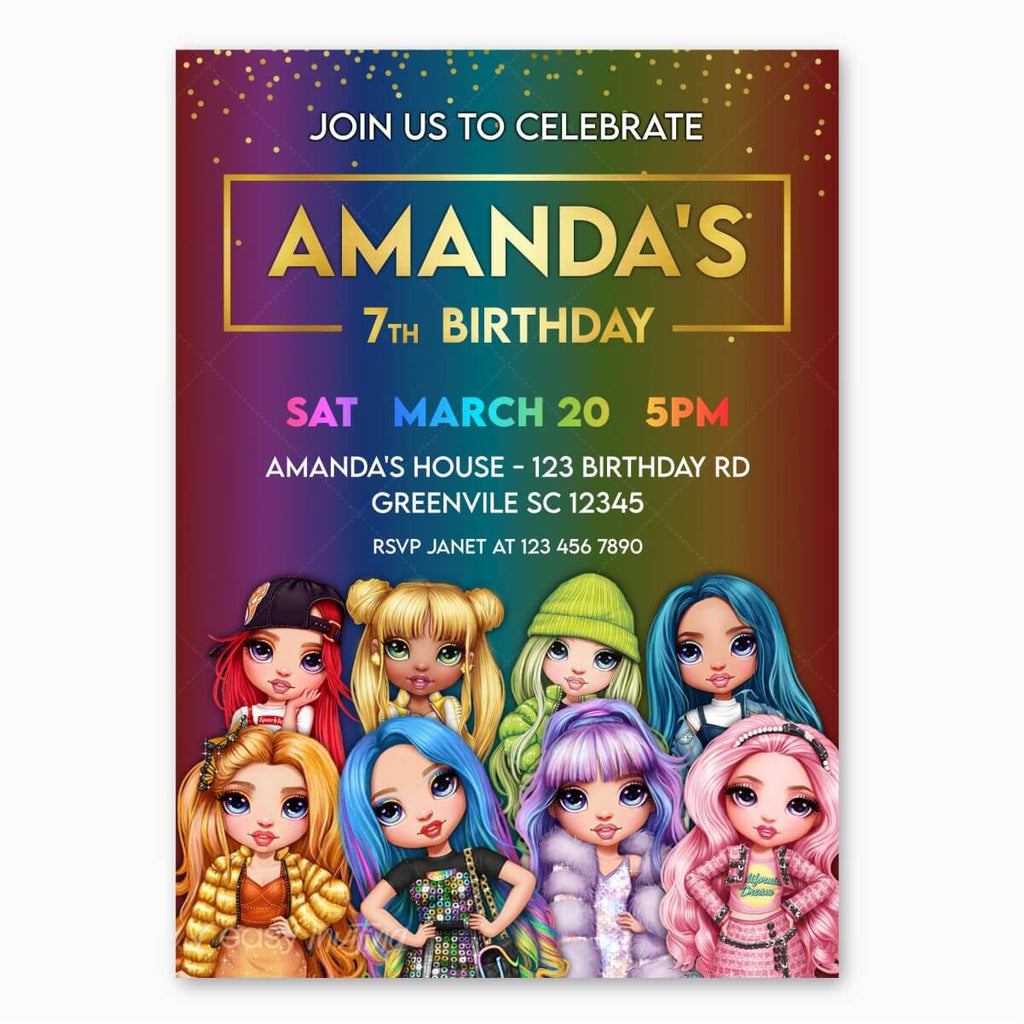 Rainbow High Birthday Invitation - Print Me Pretty