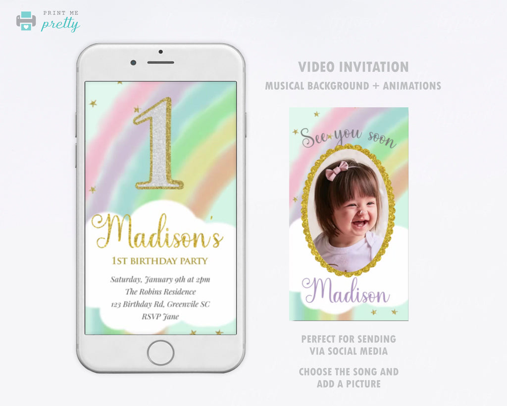 Rainbow Video Invitation for Birthday Evite - Print Me Pretty
