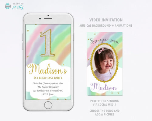 Rainbow Video Invitation for Birthday Evite - Print Me Pretty