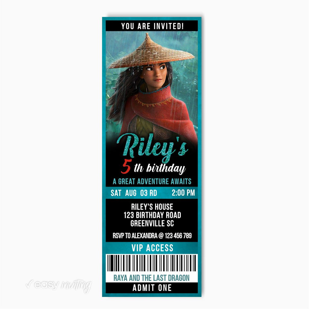 Raya and the Last Dragon Movie Ticket Birthday Invitation - Print Me Pretty