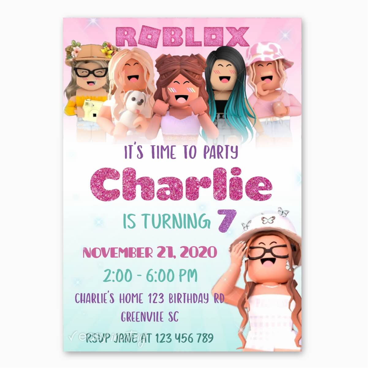 Roblox Birthday Invitation for Girls with Photo – Easy Inviting