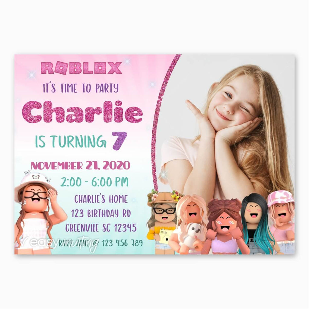 Roblox Birthday Invitation for Girls with Photo - Print Me Pretty