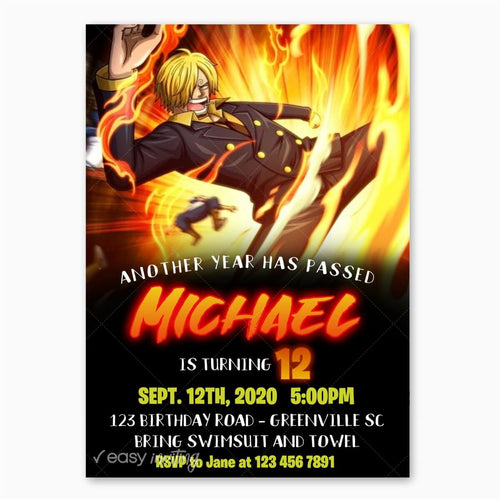 Sanji One Piece Anime Birthday Invitation - Print Me Pretty