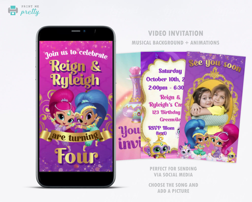 Shimmer and Shine Video Invitation for Birthday Evite - Print Me Pretty