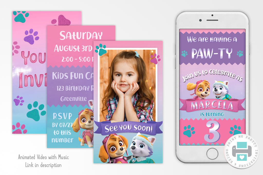 Paw Patrol Skye and Everest Video Invitation - Print Me Pretty