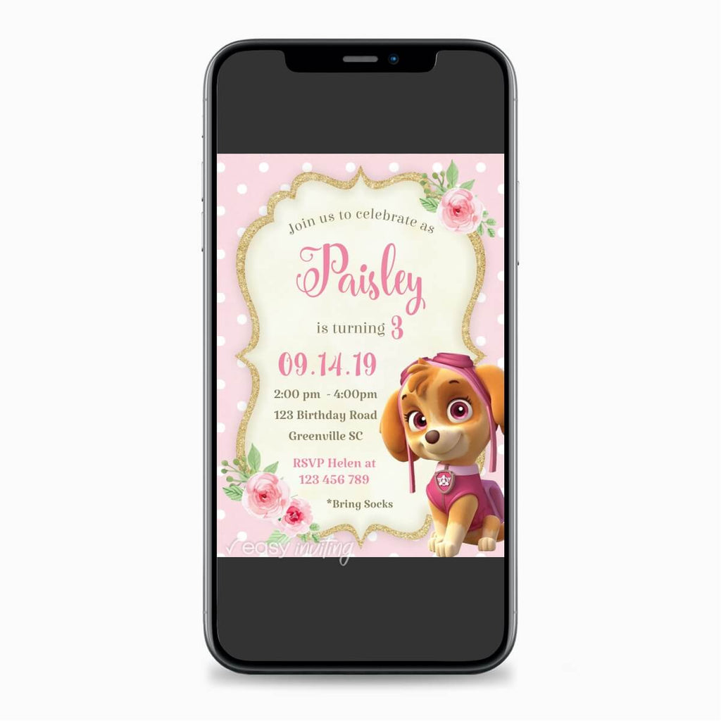 Skye Paw Patrol Birthday Invitation - Print Me Pretty