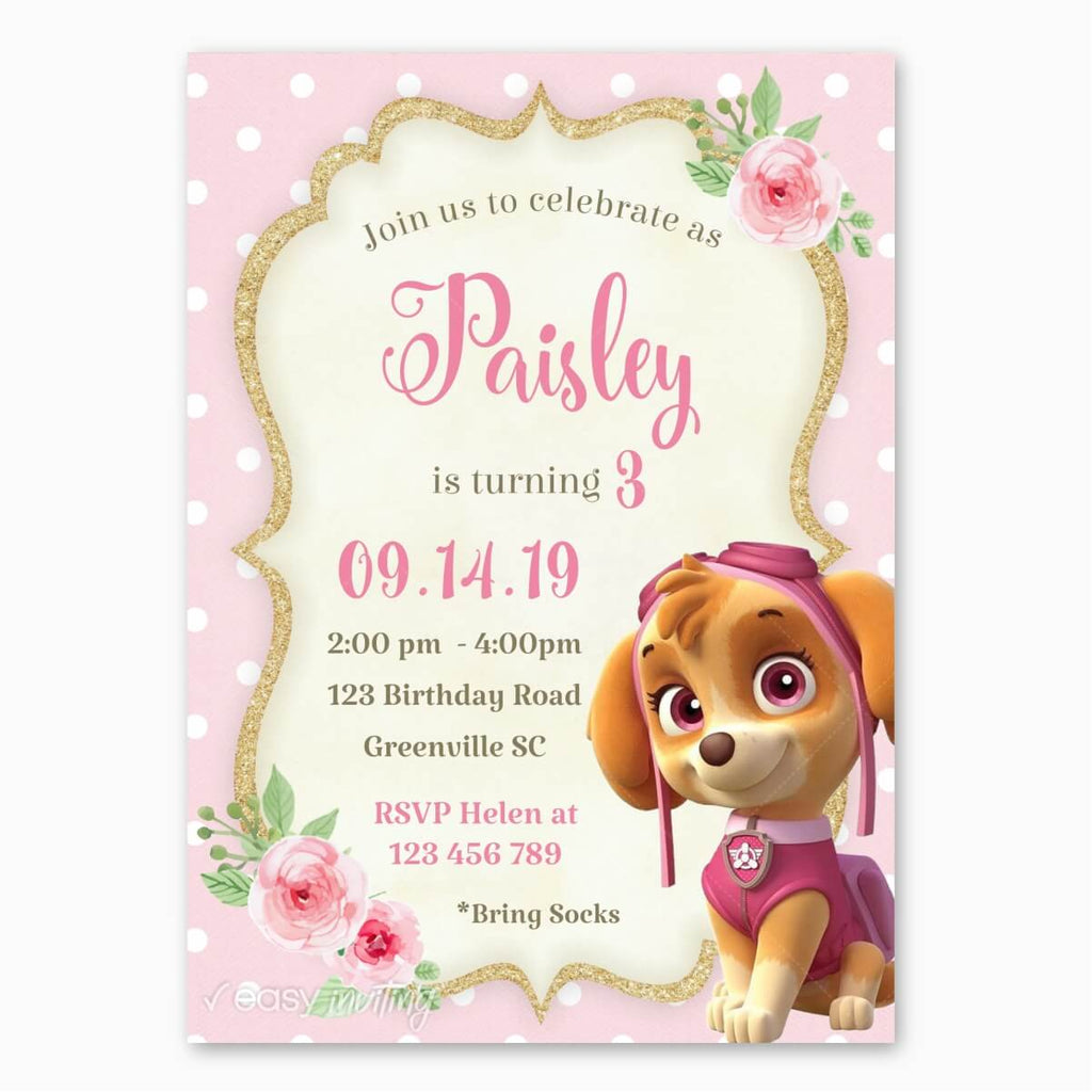 Skye Paw Patrol Birthday Invitation - Print Me Pretty