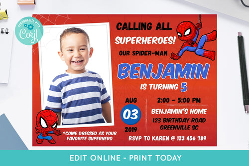 Chibi Spiderman Birthday Invitation - Print Me Pretty