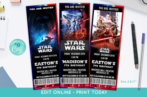 Star Wars Mandalorian Movie Ticket Birthday Invitation - Print Me Pretty