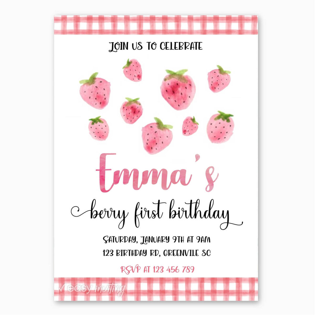 Strawberry Birthday Invitation - Print Me Pretty