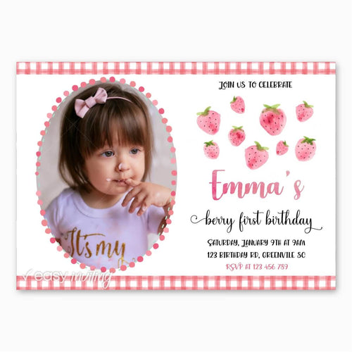 Strawberry Birthday Invitation Evite with Photo - Print Me Pretty