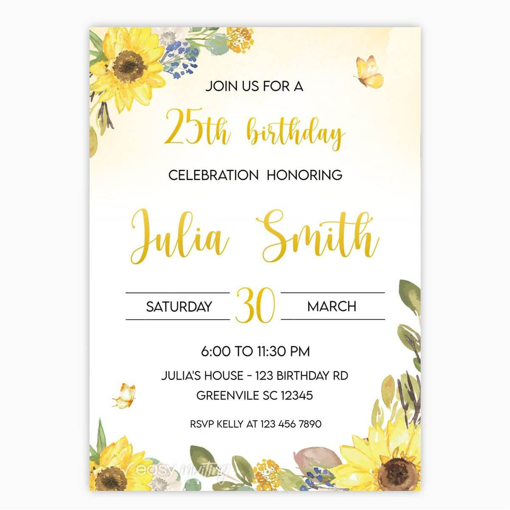 Sunflower Birthday Invitation - Print Me Pretty