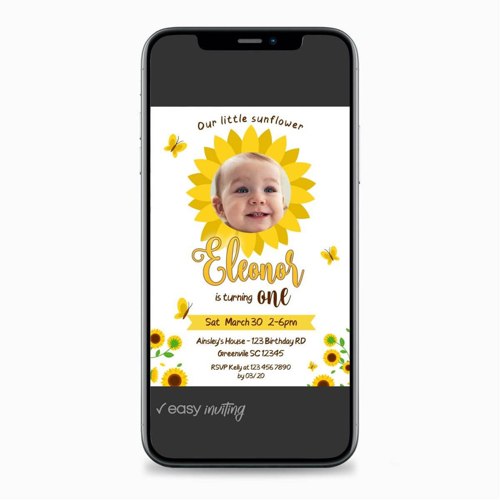 Sunflower Birthday Invitation with Photo - Print Me Pretty