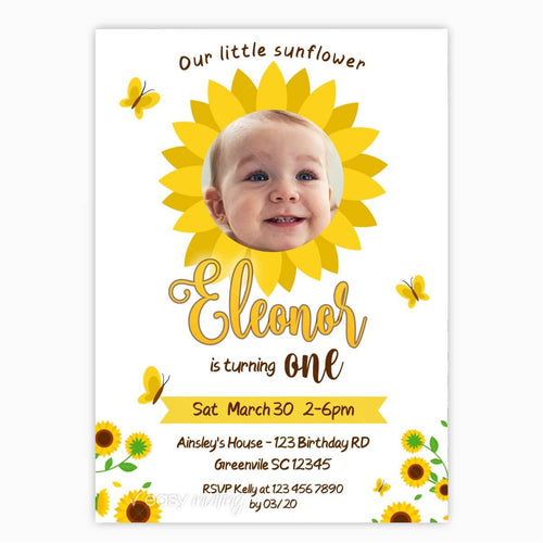 Sunflower Birthday Invitation with Photo - Print Me Pretty