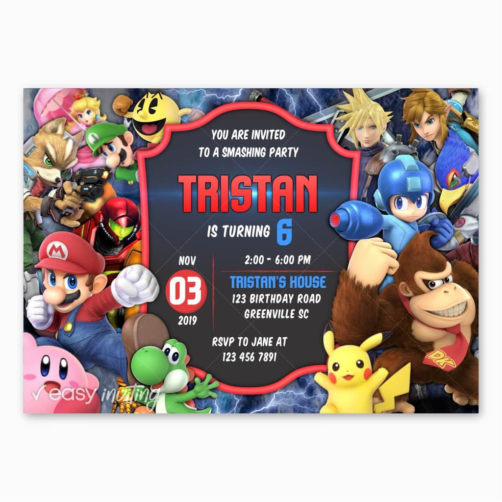 Smash Bros Birthday Invitation - Print Me Pretty