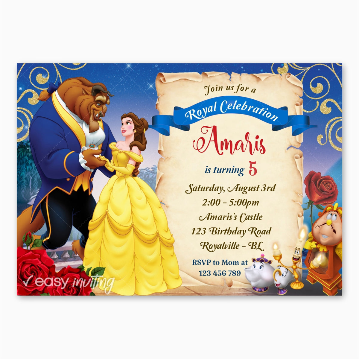 Beauty and the Beast Birthday Invitation Easy Inviting Beauty and the Beast Birthday Invitation Easy Inviting