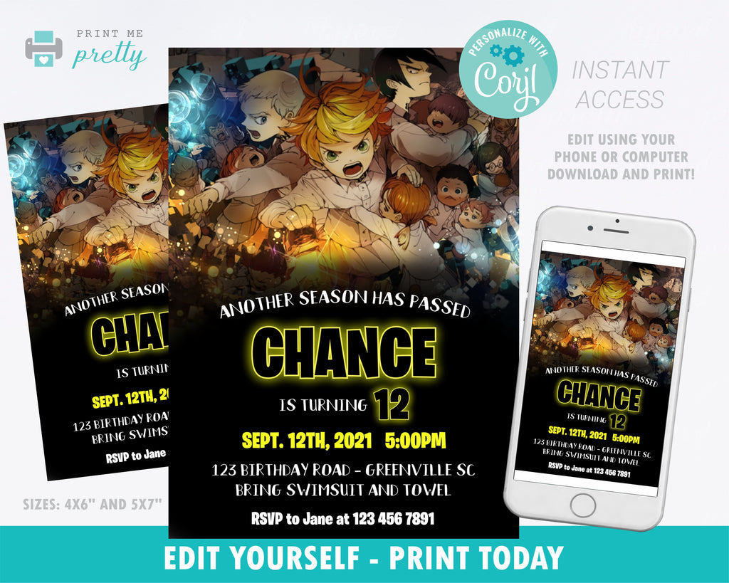 The Promised Neverland Birthday Invitation - Print Me Pretty