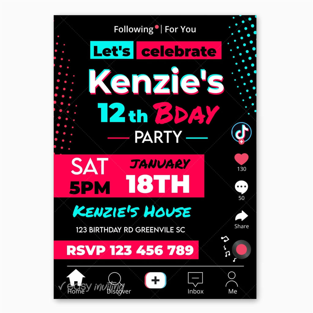 Tik Tok Birthday Invitation - Print Me Pretty