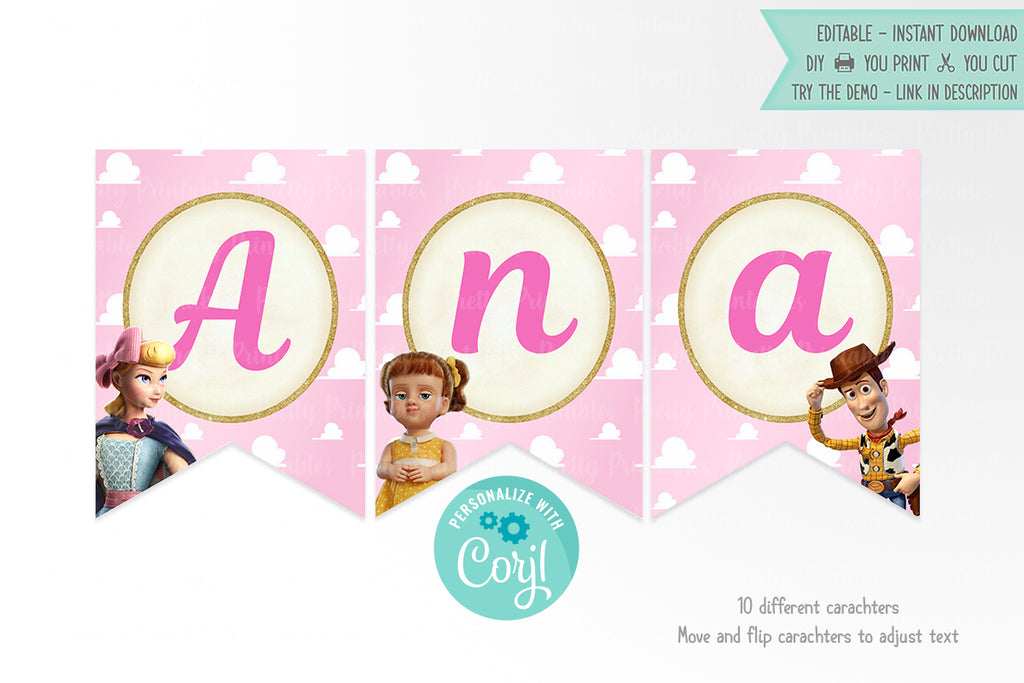 Toy Story 4 Bunting Banner Girls - Print Me Pretty