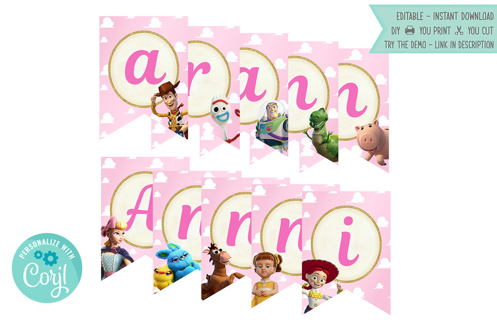 Toy Story 4 Bunting Banner Girls - Print Me Pretty