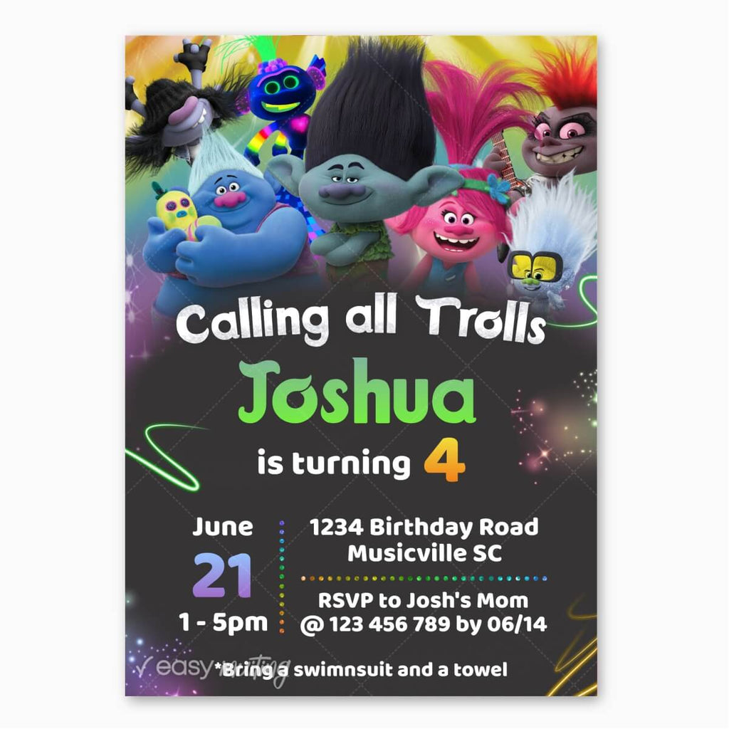 Trolls 2 World Tour Birthday Invitation for Boys - Print Me Pretty