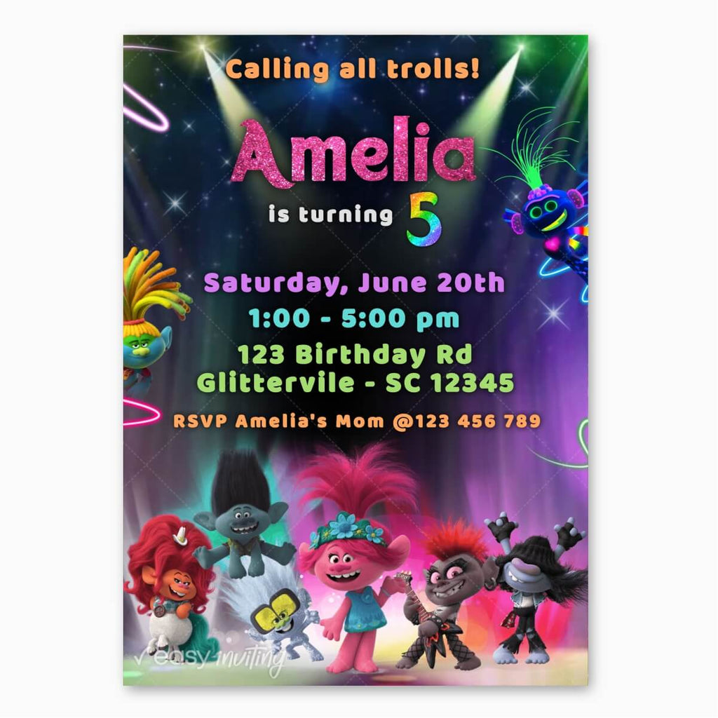 Trolls 2 World Tour Birthday Invitation - Print Me Pretty