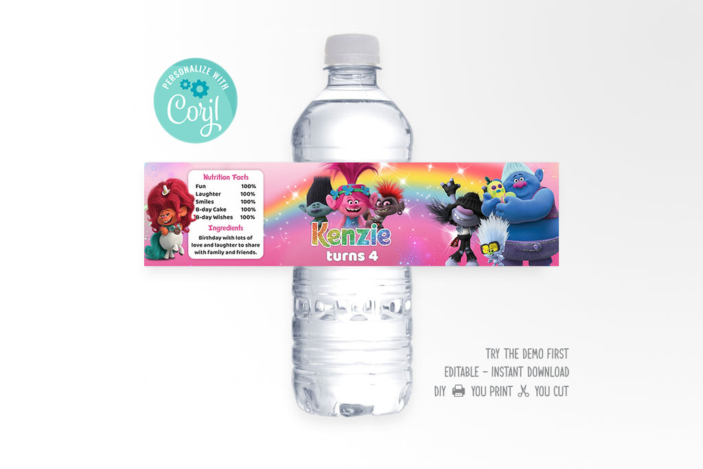 Trolls 2 Water Bottle Wrap - Print Me Pretty