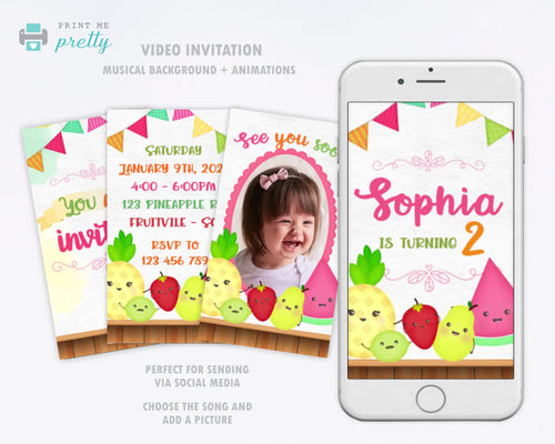 Tutti Frutti Fruits Birthday Invitation Video Animated Card - Print Me Pretty
