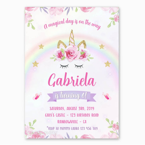 Unicorn Birthday Invitation - Print Me Pretty
