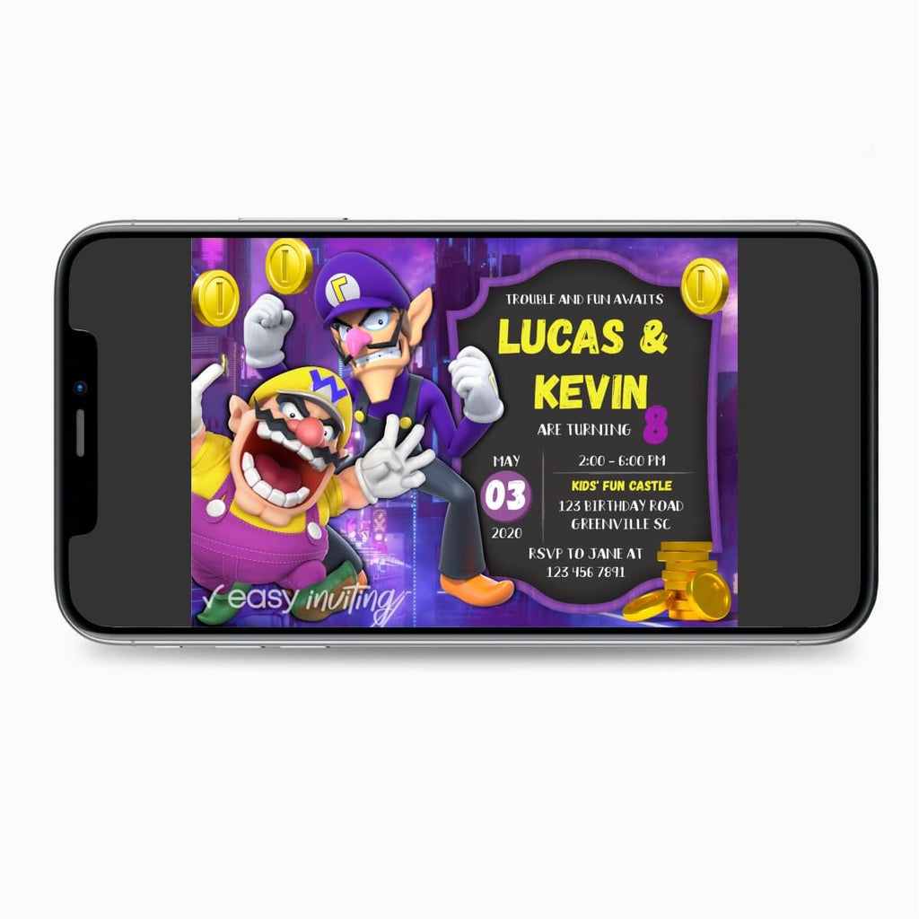 Wario and Waluigi Birthday Invitation - Print Me Pretty