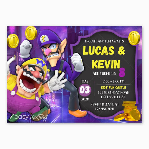 Wario and Waluigi Birthday Invitation - Print Me Pretty
