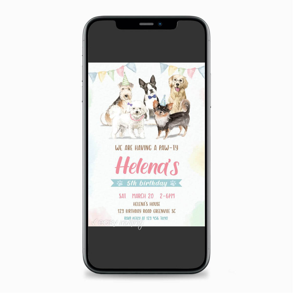 Watercolor Dogs Birthday Invitation for Girls - Print Me Pretty