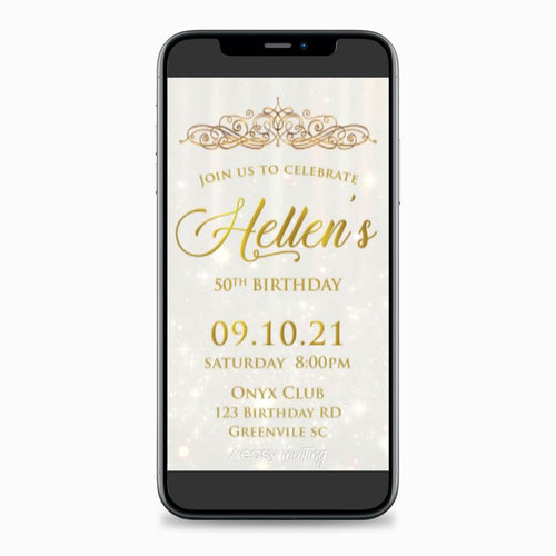 White and Gold Birthday Video Invitation - Easy Inviting